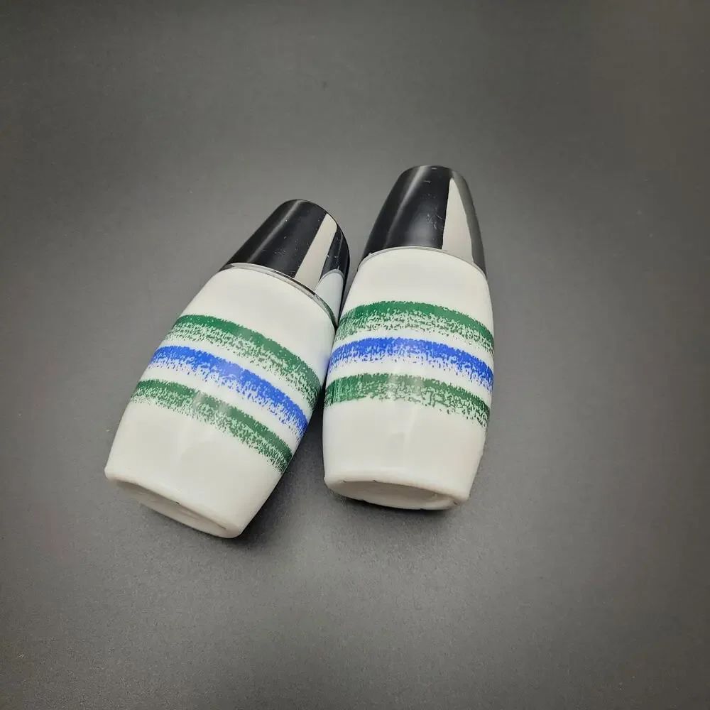 Vintage Gemco 70s Salt Pepper Shakers Stripe Chrome Top Retro Kitchen MCM